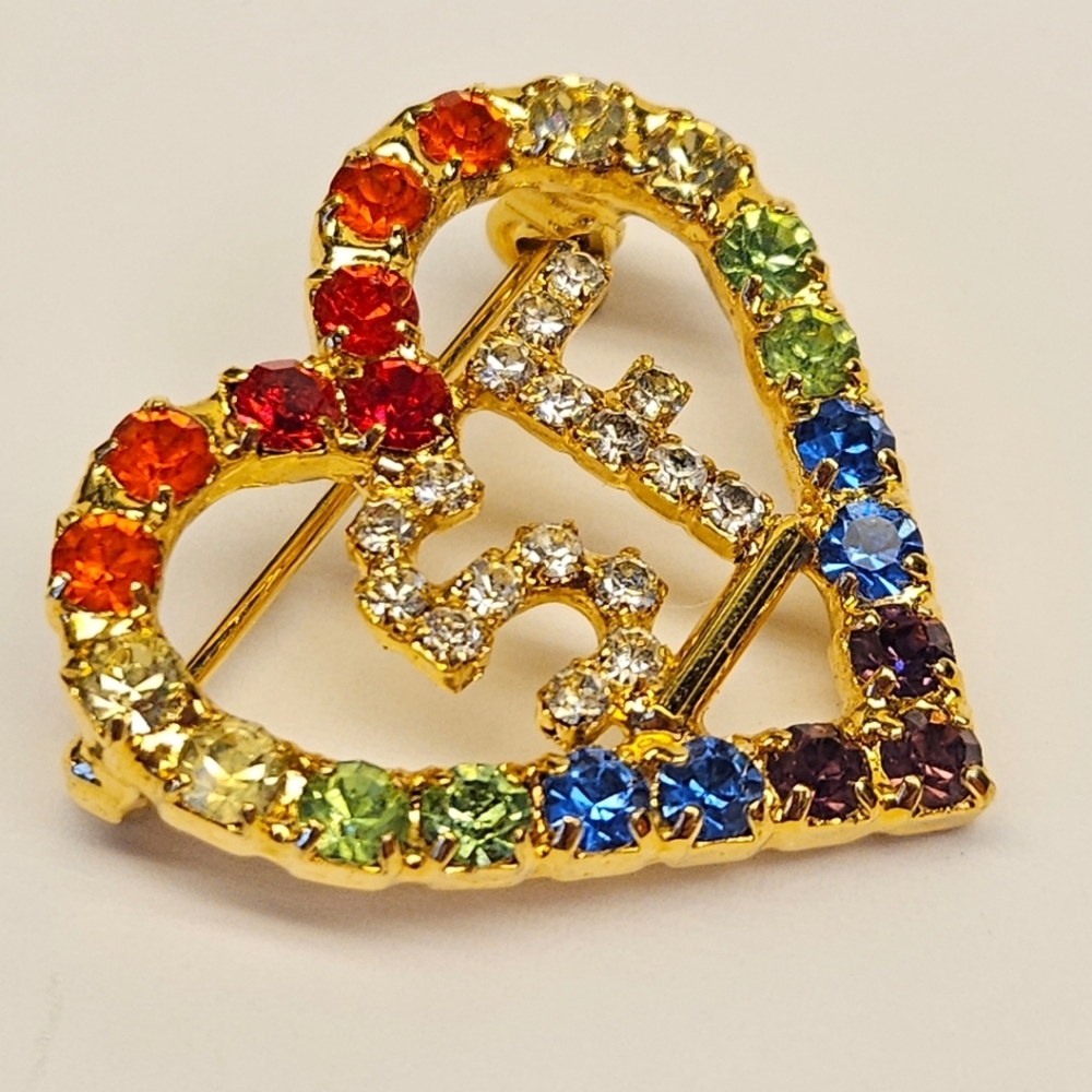 Colorful Rhinestone Heart Brooch - Picture 3 of 10